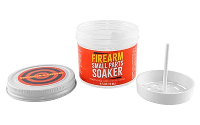 primary-4992 Shooters Choice Firearm Parts Soaker, open white tub with red label, lid and parts basket