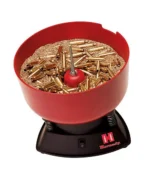 Hornady M-1 Case Tumbler, red and black tumbler filled with brass cases and cleaning media