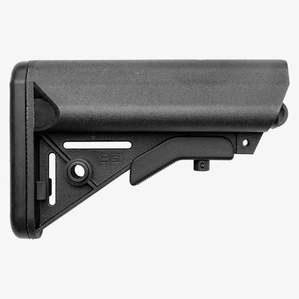 B5 Systems Bravo AR Stock in black, left-side view with adjustment lever and sling slot