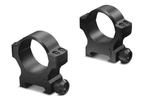Leupold 2-Piece BackCountry rings, matte black angled view with cross-slot bases