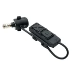 Cloud Defensive REIN Dual Button Switch, black top view with two raised buttons and cable