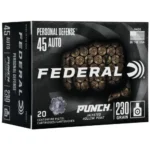 Federal Personal Defense Punch .45 ACP ammunition, front of black 20-count box