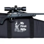 Keystone Synthetic Rifle, right-side view in black with scope, mount and soft case