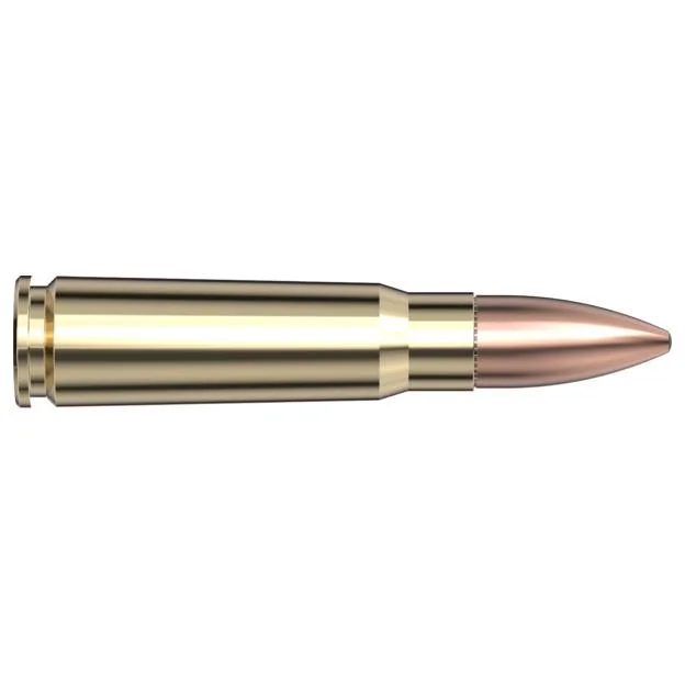 primary-50003 Hornady Frontier Rifle Ammunition 7.62x39, side view of one brass cartridge with copper bullet