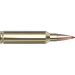 Hornady American Whitetail Tipped SST cartridge, side view with brass case and red polymer tip