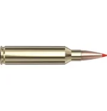 Hornady American Whitetail Tipped SST cartridge, side view with brass case and red polymer tip