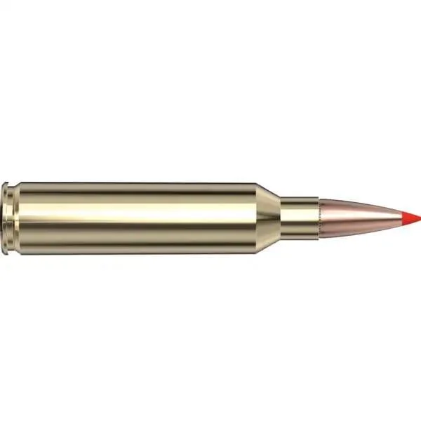 primary-50020 Hornady American Whitetail Tipped SST cartridge, side view with brass case and red polymer tip