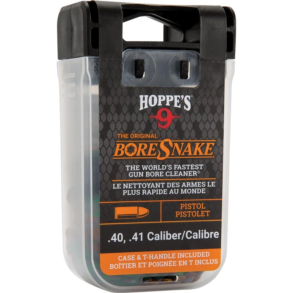 primary-50048 Hoppe's Boresnake Den pistol bore cleaner in black and clear retail case, front view