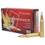 Hornady Superformance Rifle Ammunition, red retail box with two brass cartridges displayed in front