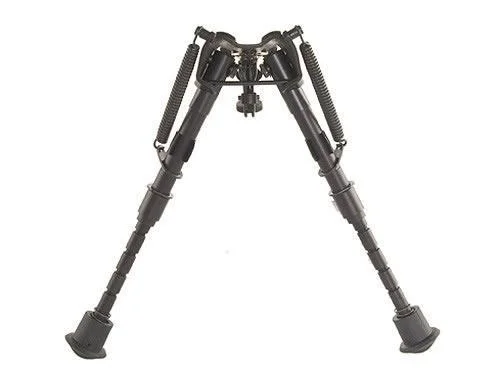 Harris Bipods Leg Notch Solid Base, black bipod with extended notched legs in front view