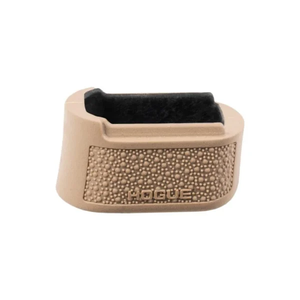 Hogue Overmolded Rubber Magazine Extended Base Pad tan angled view with textured front