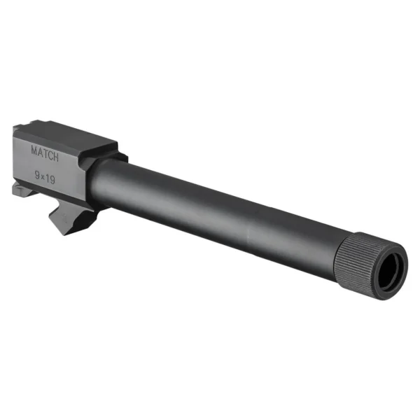 Springfield XD-M 4.5 Threaded Barrel, black side view with squared chamber and threaded muzzle