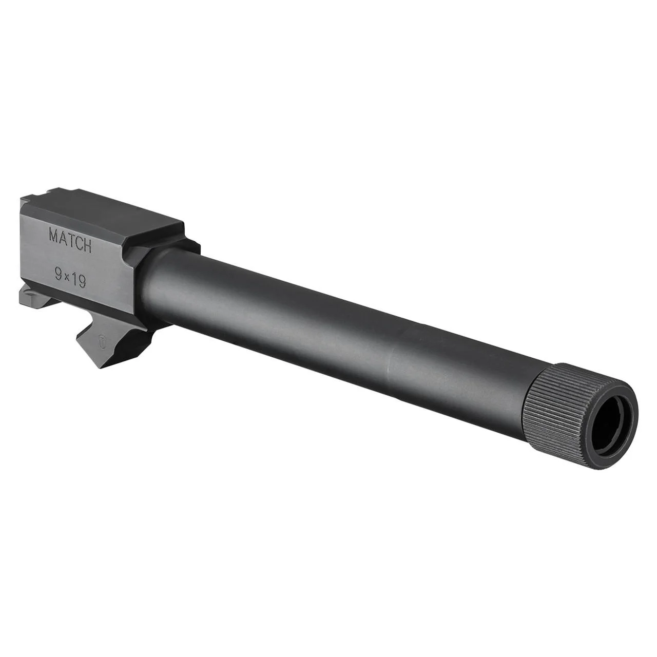 primary-50089 Springfield XD-M 4.5 Threaded Barrel, black side view with squared chamber and threaded muzzle