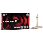 Federal FED AM EAGLE 308 150GR FMJ, black and red ammunition box with two cartridges