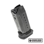 Ruger Security-9 Compact Magazine, angled view of black steel magazine with polymer adapter
