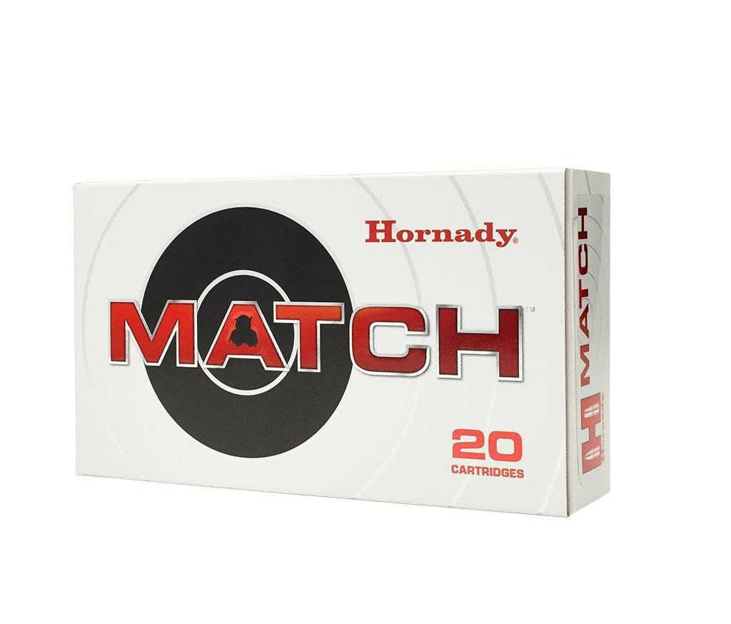 primary-50116 Hornady HRNDY ammunition, white Match box in front and right-side view