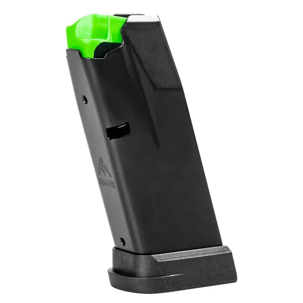 primary-50185 Mec-Gar Springfield Hellcat Handgun Magazine, black angled view with green follower