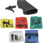 CMMG LPK 556 BLK, black grip and lower parts arranged in color-coded packets