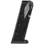 Kimber KDS9c Handgun Magazine, black angled side view with witness holes and baseplate