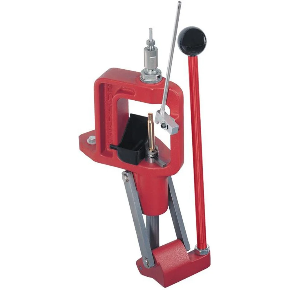 primary-50230 Hornady Lock-N-Load Classic Loader, red reloading press with upright handle, angled front view
