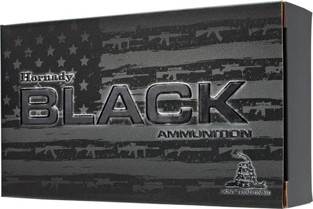 primary-50232 Hornady Black Rifle Ammunition, black branded box shown from the front and right side