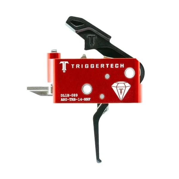 TriggerTech AR15 Diamond Flat Two Stage Trigger, black flat trigger in red housing, side view