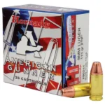 Hornady American Gunner Handgun Ammunition, red, white and blue box with two cartridges
