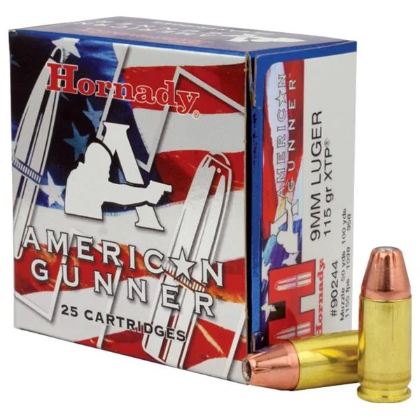 Hornady Mfg Hornady American Gunner Handgun Ammunition 9mm Luger 115 gr XTP 1155 fps 25/ct