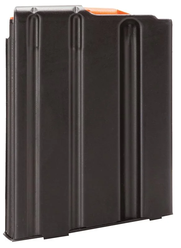 primary-50268 MAG RUGER SR-556, black magazine angled front view with orange follower