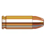 Hornady American Gunner ammunition cartridge in side cutaway view with copper-coloured bullet