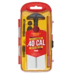 Shooters Choice .40 Cal Handgun Cleaning Kit, front view in red and clear case with rod and tools