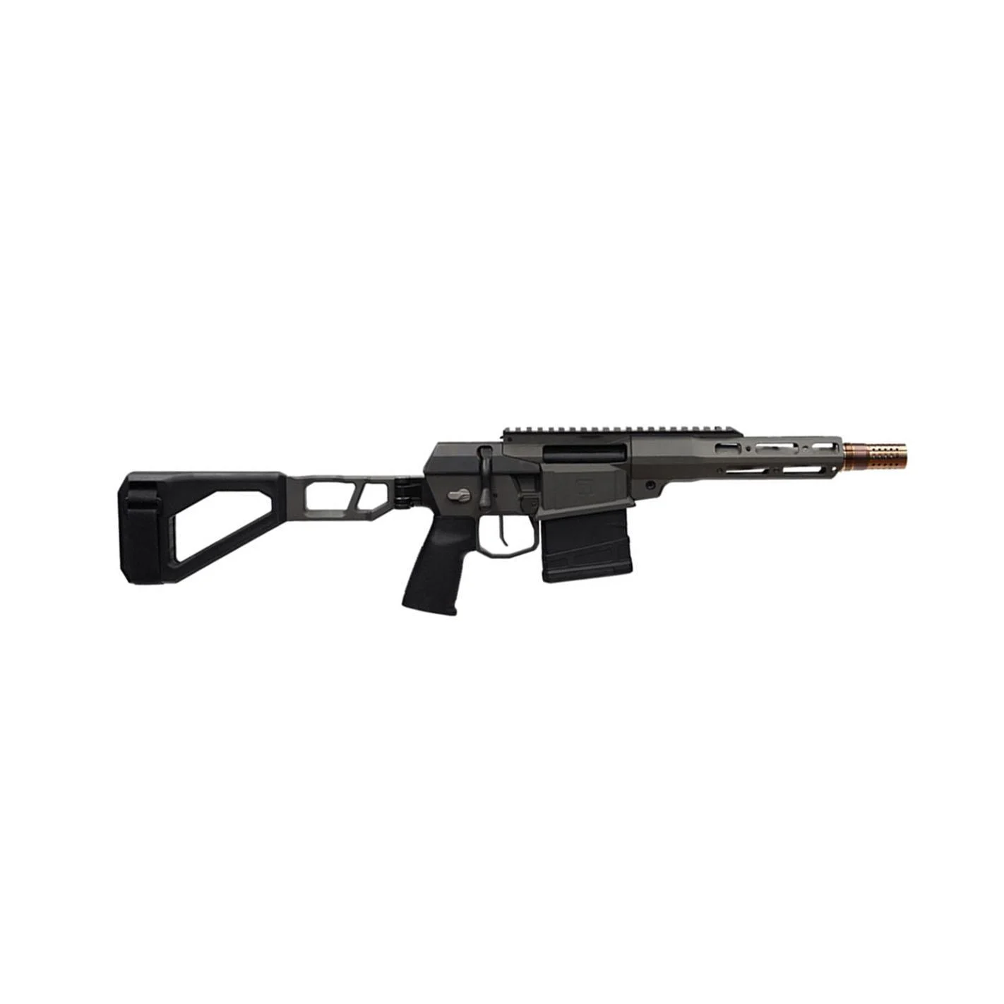 primary-503 Q LLC Q The Fix black bolt-action handgun, right-side view with brace, magazine and handguard