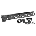 Midwest Industries Combat Rail Free Float Handguard, black side view with mounting parts