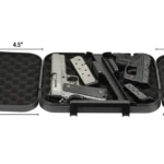 Hornady Dual-Lid Lock Box with Key Lock, open black case in top angled view with padded dual lids