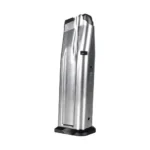 EAA Check-Mate Witness 2311 silver handgun magazine, angled side view with black baseplate