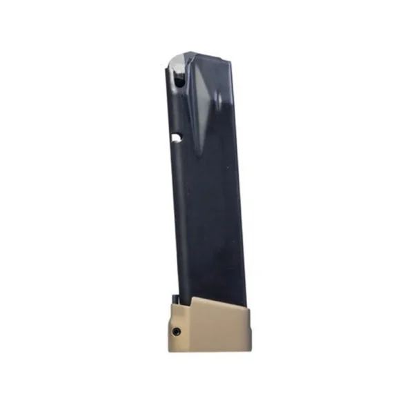 Century Arms Canik TTI Combat handgun magazine, upright black body with bronze extension