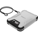 Hornady Treklite Lock Box with TSA Combination Lock, gray angled view with attached cable
