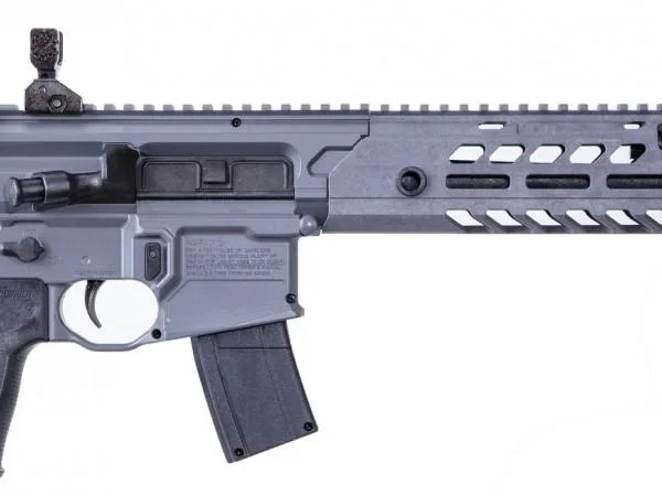 Sig Sauer MCX Virtus ASP grey air rifle, right-side view with adjustable stock and rail