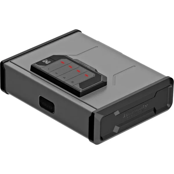 Hornady Digi-Vault Gun Safe, black angled front view with top digital keypad and front latch