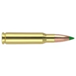NOSLER 308WIN 165GR BT HUNT, side view of brass cartridge with copper-coloured bullet and green tip