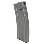 C Products Defense Inc. Duramag AR-15 Rifle Magazine, angled view of curved gray metal body