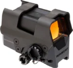 Sig Sauer ROMEO8T black red dot sight, front-right view with orange-tinted lens and controls