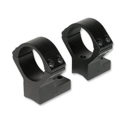 Talley Lightweight Alloy Scope Mounts black, angled view of two high scope rings