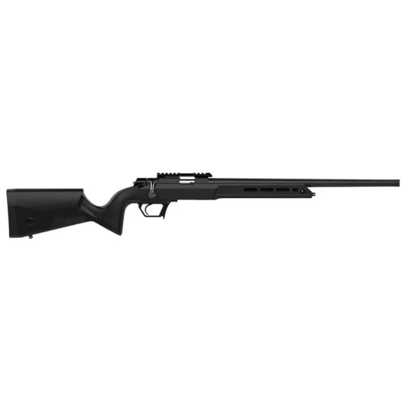 Retay ASEND Extra black matte bolt action rifle, side view with black stock and top rail