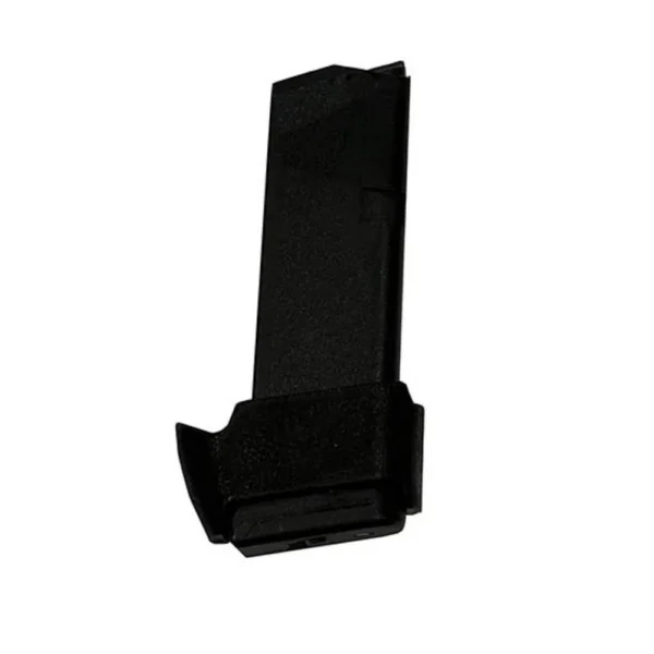 Promag Glock 28 Handgun Magazine, black magazine in angled front view with extended base