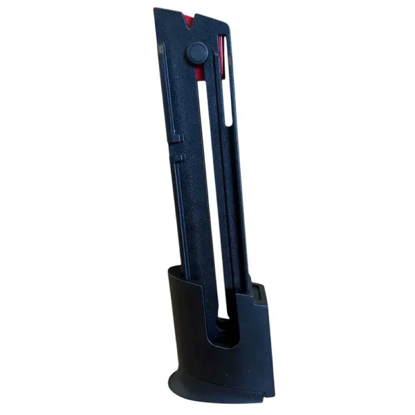 Retay RXP22 Handgun Magazine, black extended magazine with red follower, angled view