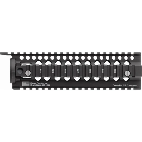 Daniel Defense DD OMEGA MID-LENGTH RAIL 9.0 BLK right side view with slotted rails and mounting screws