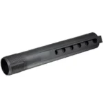 Leapers UTG PRO black receiver extension tube, angled side view with threaded end and holes