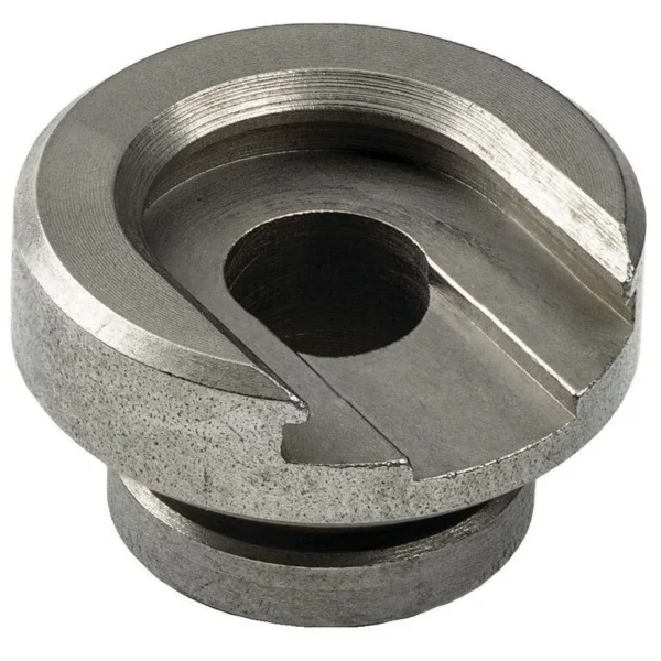 RCBS Shell Holder #10, silver metal shell holder in angled top view
