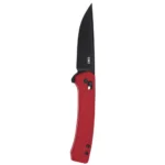 CRKT Q Compact Folding Knife, open with red handle and black drop-point blade